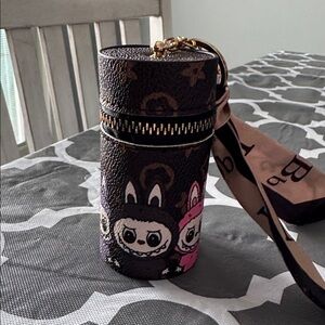 NWT LABUBU COIN/LIPSTICK CASE WITH KEYRING with Colorful Cartoon Print